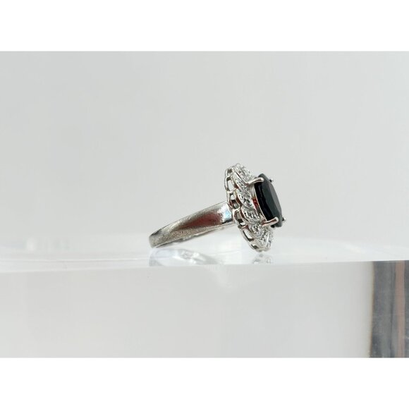 Floral Black Onyx Cubic Zirconia Vintage Sterling Silver Women's Ring - sz 7.75 - Picture 6 of 10